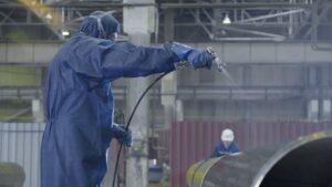 profissional realizando preparação de superfície para pintura industrial